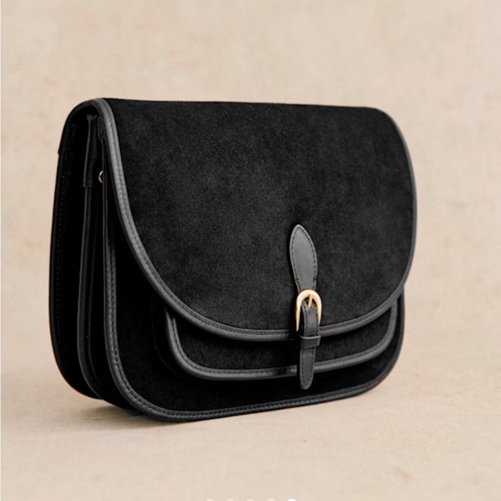 Sezane Black Suede Shoulder Bag